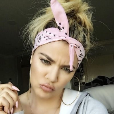 Khloe Kardashian in a pink bandana