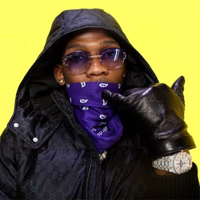 BlocBoy wears a purple bandana