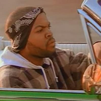 Ice Cube think "today was a good day" in his droptop sporting a black bandana.