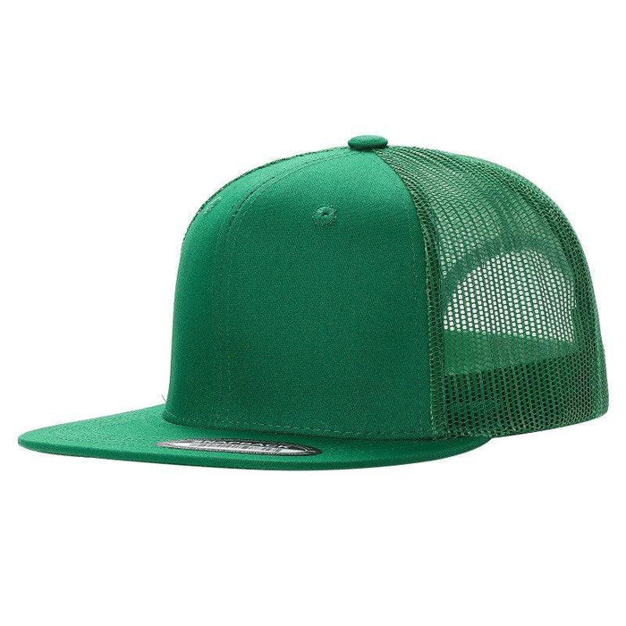 Green Trucker Mesh Hat Cap 6 panel, Flat Brim