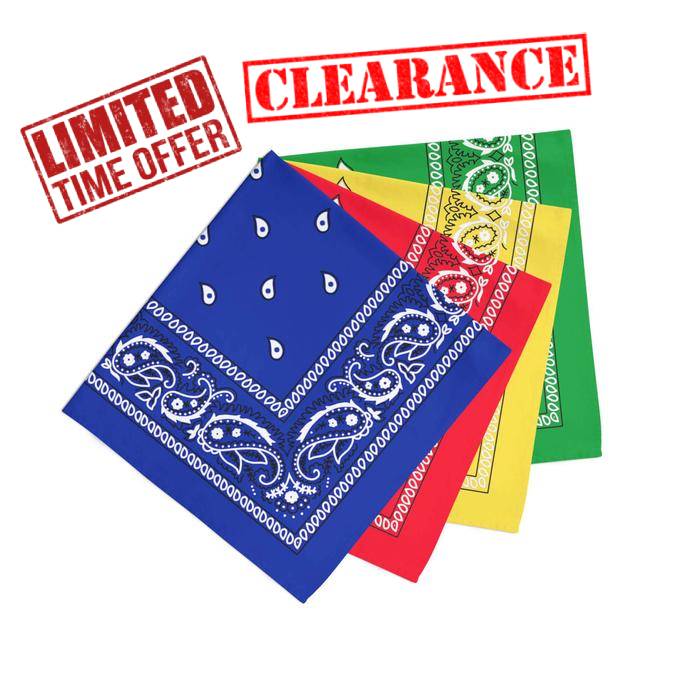 CLOSEOUT: 600 Pack Bandanas (Limited Time Offer)