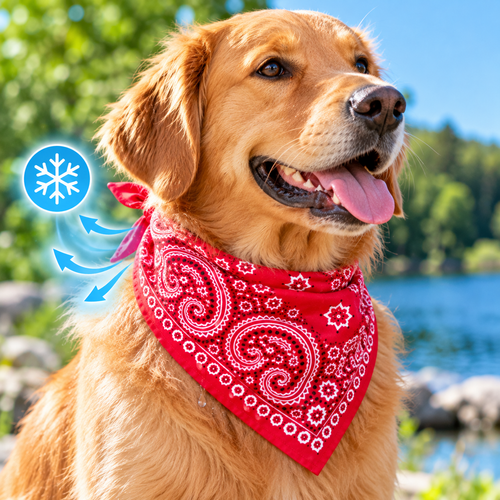 Wet and put around dog’s neck to keep cool