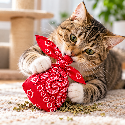 Tie catnip in for cat toy.