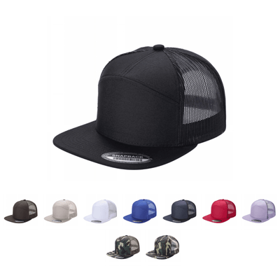 12 Pack Trucker Mesh Hat Tencel Cap 7 Panel Flat Brim