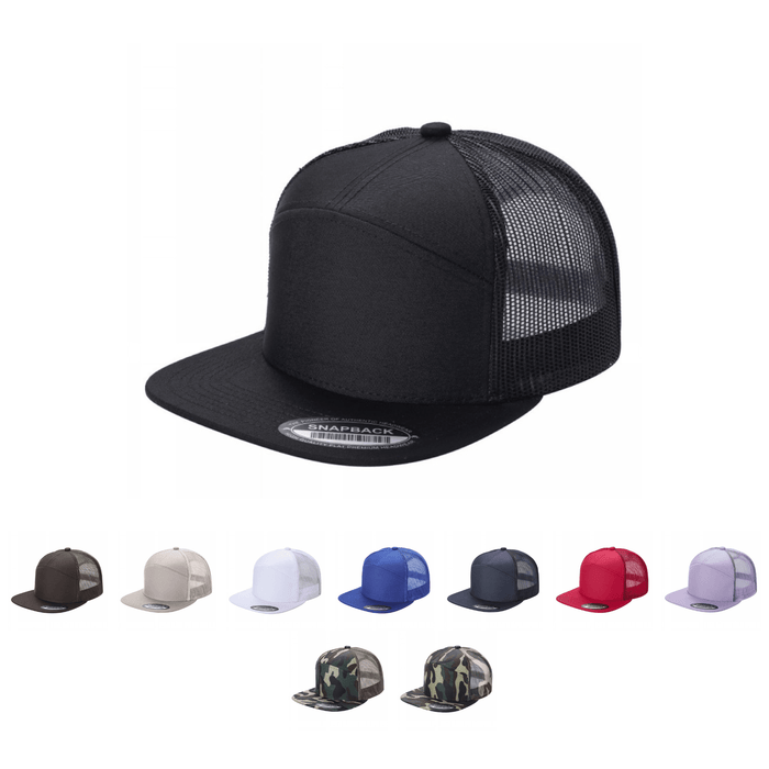 12 Pack Trucker Mesh Hat Tencel Cap 7 Panel Flat Brim