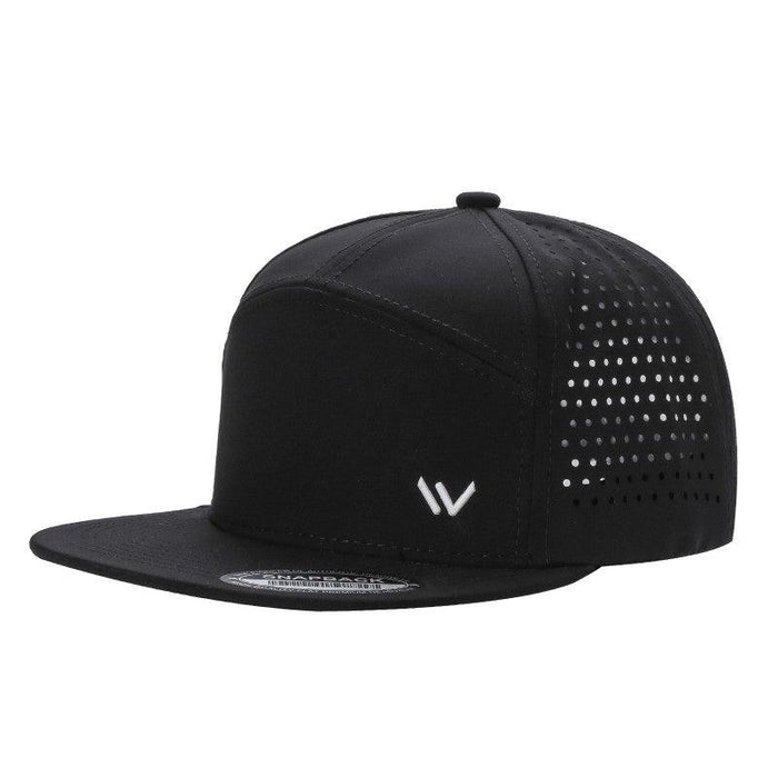 Black Trucker Mesh 7 Panel Laser Vented Hat Cap