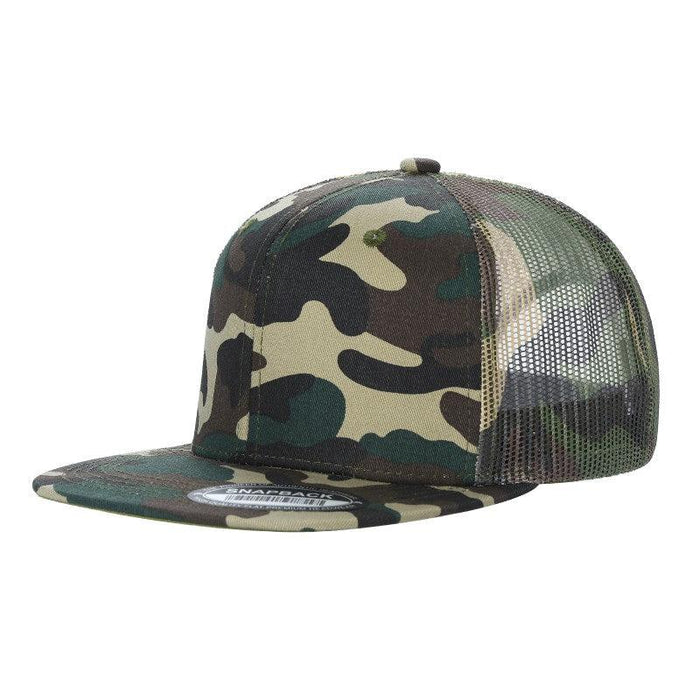 Camo Trucker Mesh Hat Cap 6 panel, Flat Brim