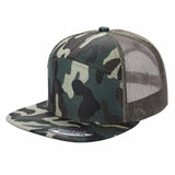 Camouflage Trucker Mesh Hat Tencel Cap 7 Panel Flat Brim