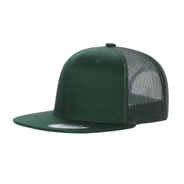 Dark Green Trucker Mesh Hat Cap 6 panel, Flat Brim