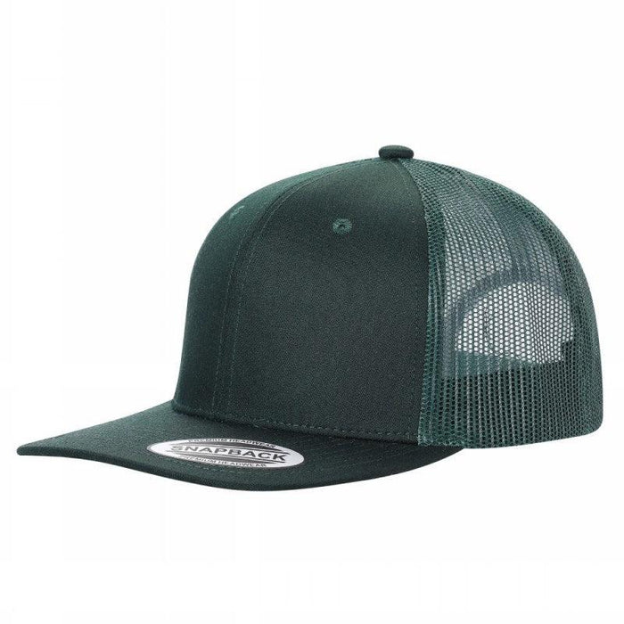 Dark Green Trucker Mesh Hat Cap Tencel 6 Panel Flat Brim