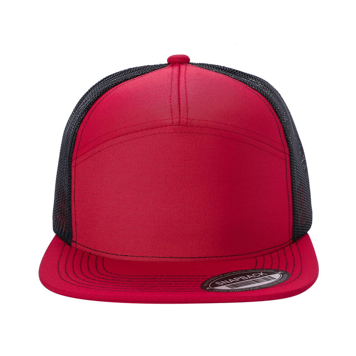 Front Trucker Mesh Hat Tencel Cap 7 Panel Flat Brim