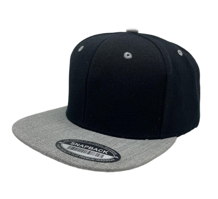 Grey & Black Snap Back Hat Cap Wool