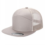 Khaki Trucker Mesh Hat Tencel Cap 7 Panel Flat Brim