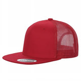 Red Trucker Mesh Hat Cap 6 panel, Flat Brim