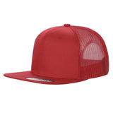 Red Trucker Mesh Hat Cap Tencel 6 Panel Flat Brim