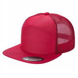 Red Trucker Mesh Hat Tencel Cap 7 Panel Flat Brim