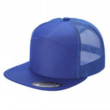 Royal Blue Trucker Mesh Hat Tencel Cap 7 Panel Flat Brim