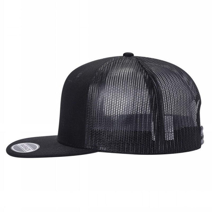 Side Trucker Mesh Hat Cap 6 panel, Flat Brim
