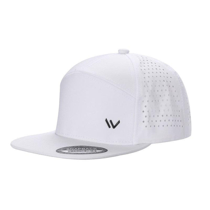 White Trucker Mesh 7 Panel Laser Vented Hat Cap