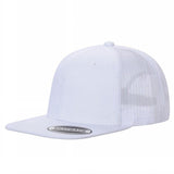 White Trucker Mesh Hat Cap 6 panel, Flat Brim